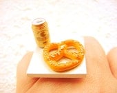 Beer Ring Miniature Food Jewelry Pretzel  And Beer