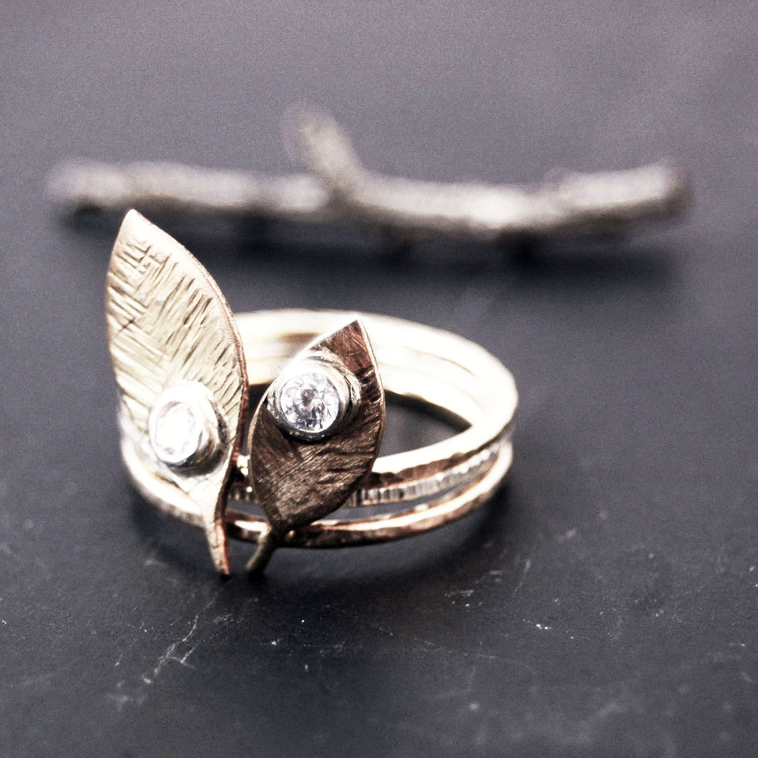 Personalized 14k gold filled and Sterling silver handcut Leaf ring set - Made to Order