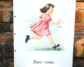 School Poster Childrens Reading Chart, Vintage Teachers Dick Jane era Primer Beginning Reader Books Mid Century Ephemera Billy, Dog Rex 50s