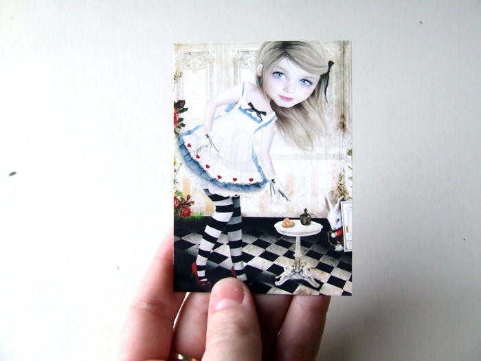 ACEO/ATC - "Alice" - Artists Trading Card Premium Fine Art Mini Print 2.5x3.5 - Alice in Wonderland by Jessica Grundy