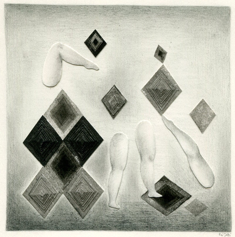 Original mixed media drawing - The legs and the rhombuses