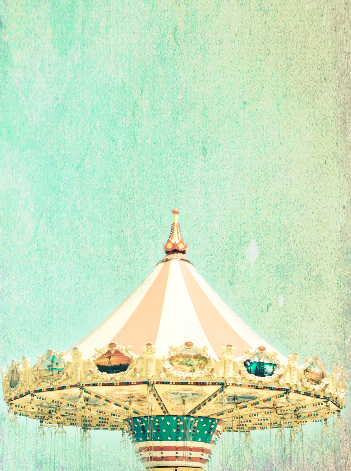 Carnival Swings - 5 X 7 Photography Print - Nursery Decor Summer Orange Yellow Games Carnival Fair Ride Texture Vintage