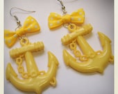 Large Old School plastic Pin Up- style Anchor Earrings with yellow bow