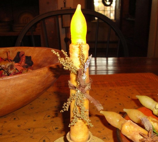 PRIMITIVE Candle Light- No Flame battery operated beeswax dipped flicker light