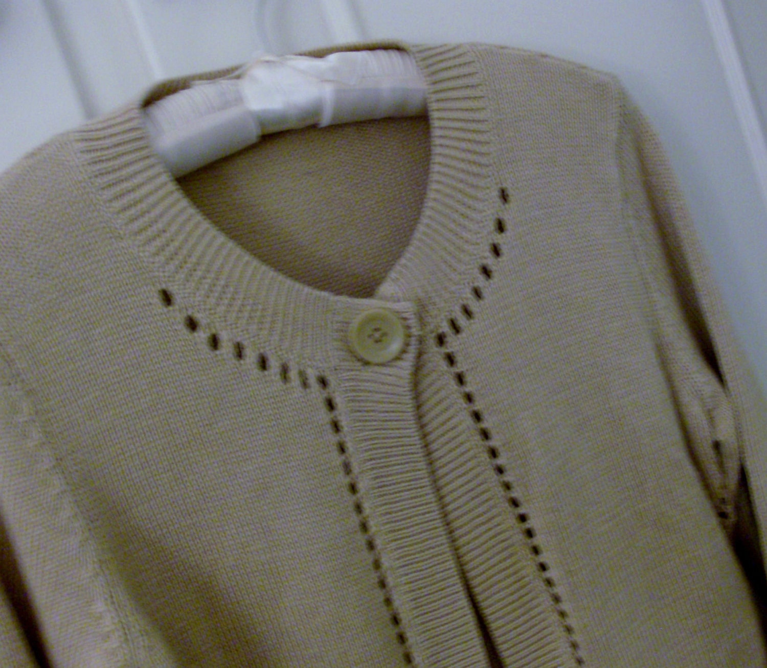 Tan Dressy Single Button Three Quarter Sleeve Sweater Size Medium