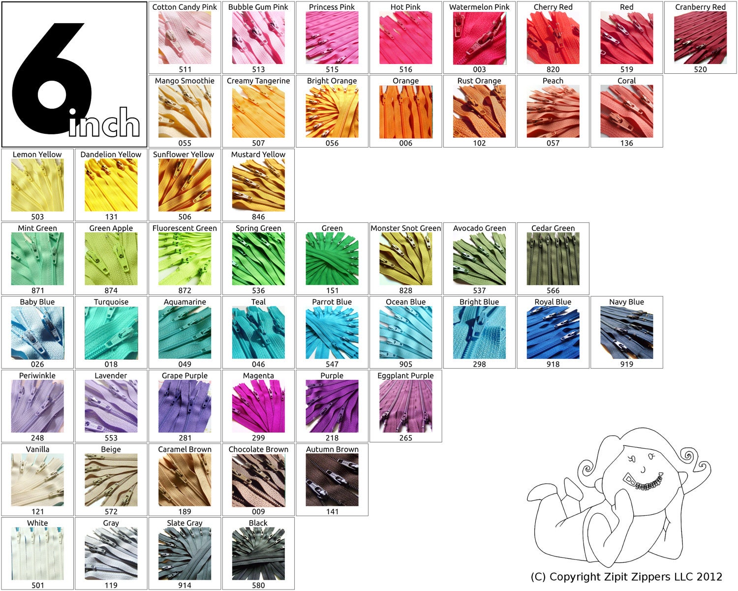 6 Inch Zippers (50) Pieces Choose your own colors cherry red orange green yellow gray beige black white vanilla  bubble gum pink
