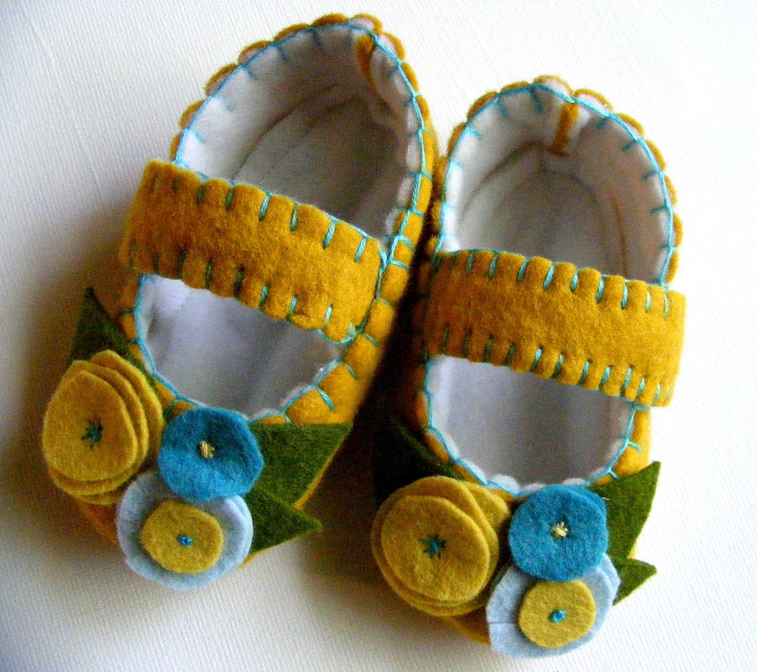 Color Pop Felt Baby Shoes - Mustard and Turquoise