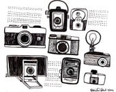 Black and White Vintage Camera Illustration, "Different Ways of Seeing" 8x10in