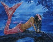 Mermaid Original Acrylic Painting Mermaids Girl Girls Ocean Beach Seascape Fantasy Magical Art Original Decor Child  "Mystical Mermaid"