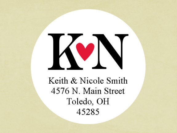 Return address labels, stickers, tags, envelope seals, round--I heart U