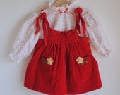 Vintage Baby Girl Shirt and Jumper - Red Corduory Flower Pocket (9m)