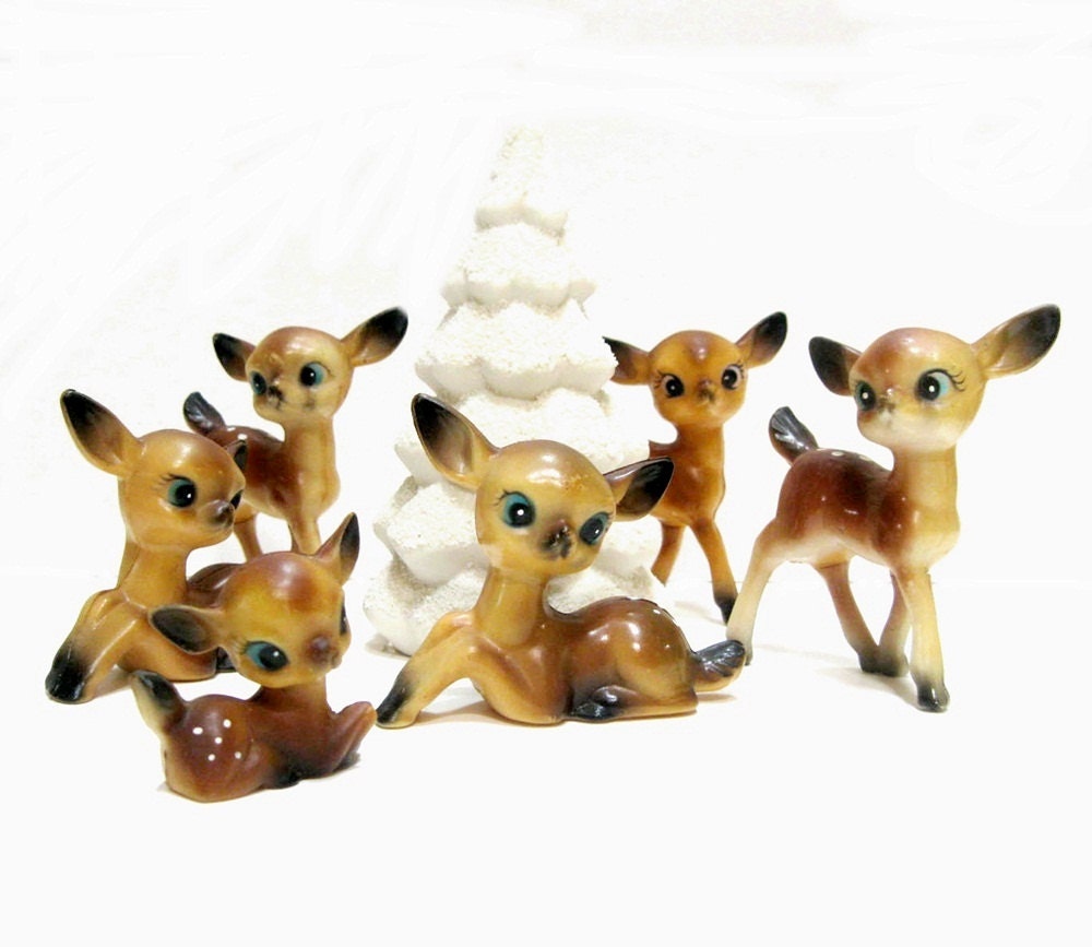 Vintage Celluloid Deer Set Xmas Decor 1950s 1960s