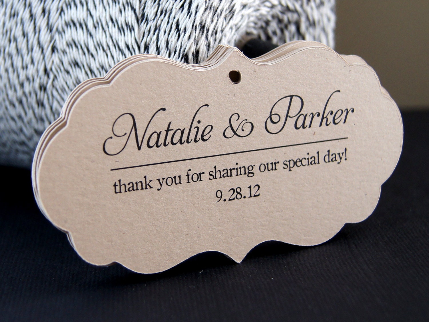 24 Personalized Wedding Favor Tags . Double Cloud Bracket Tags on KRAFT for Wedding Favors or Gift Packaging . Starter Set