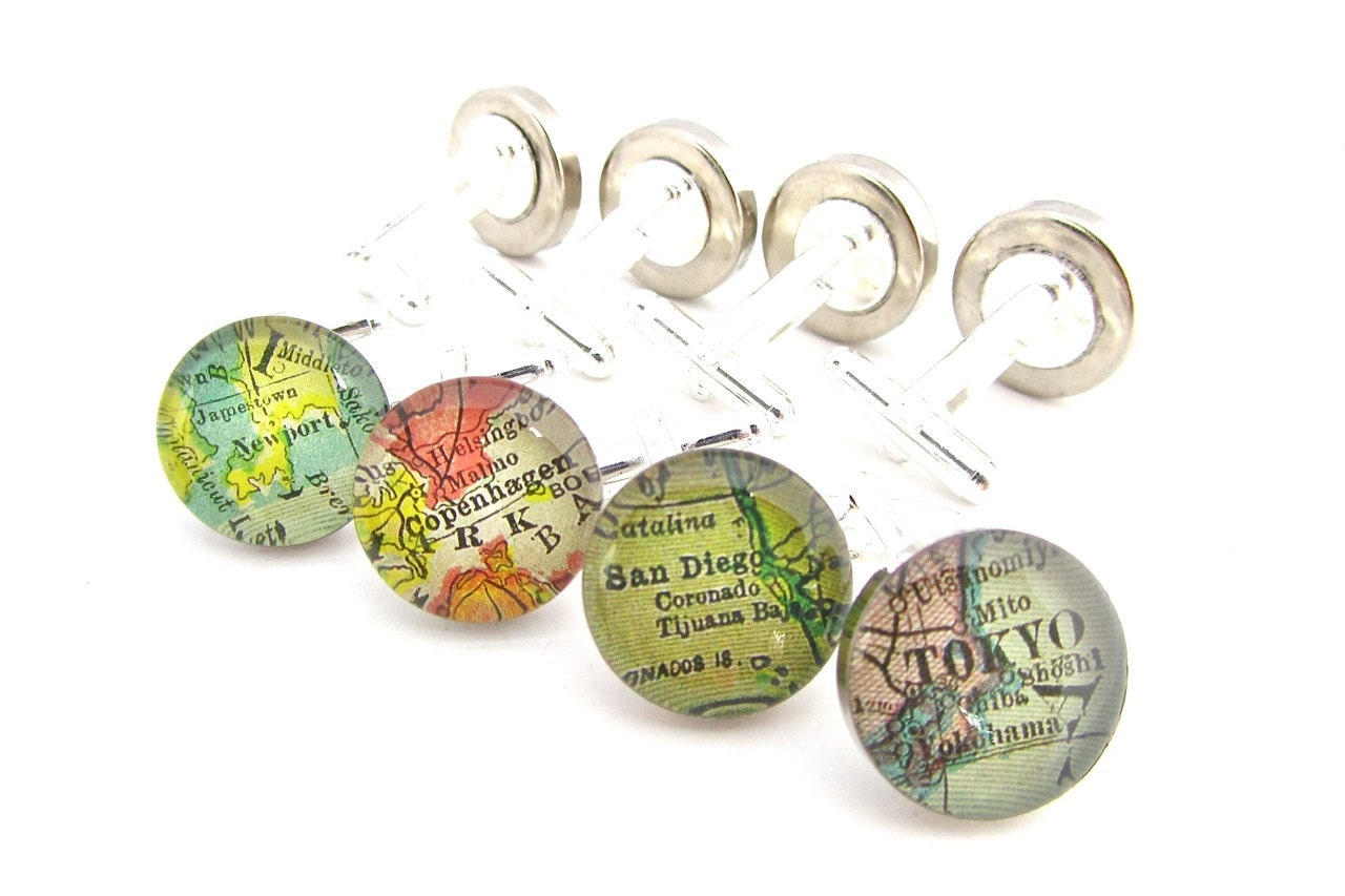 Cuff Links.  Personalized with Vintage Maps.