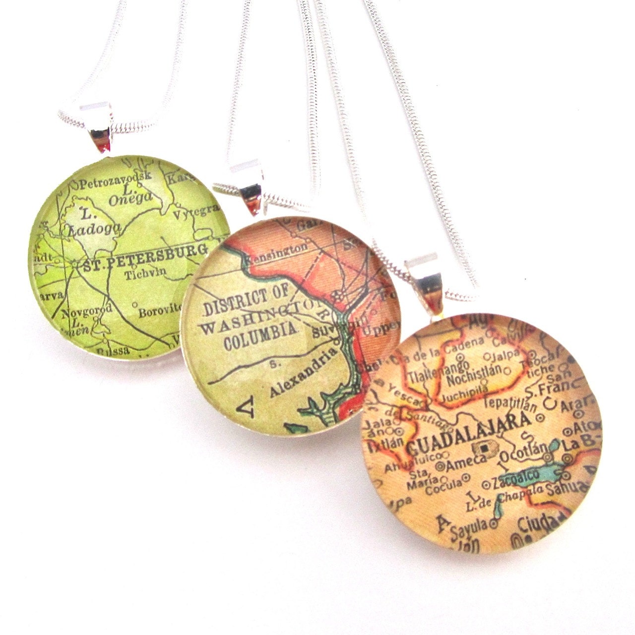 Custom Vintage Map Necklace.  Oh, the places you'll go.