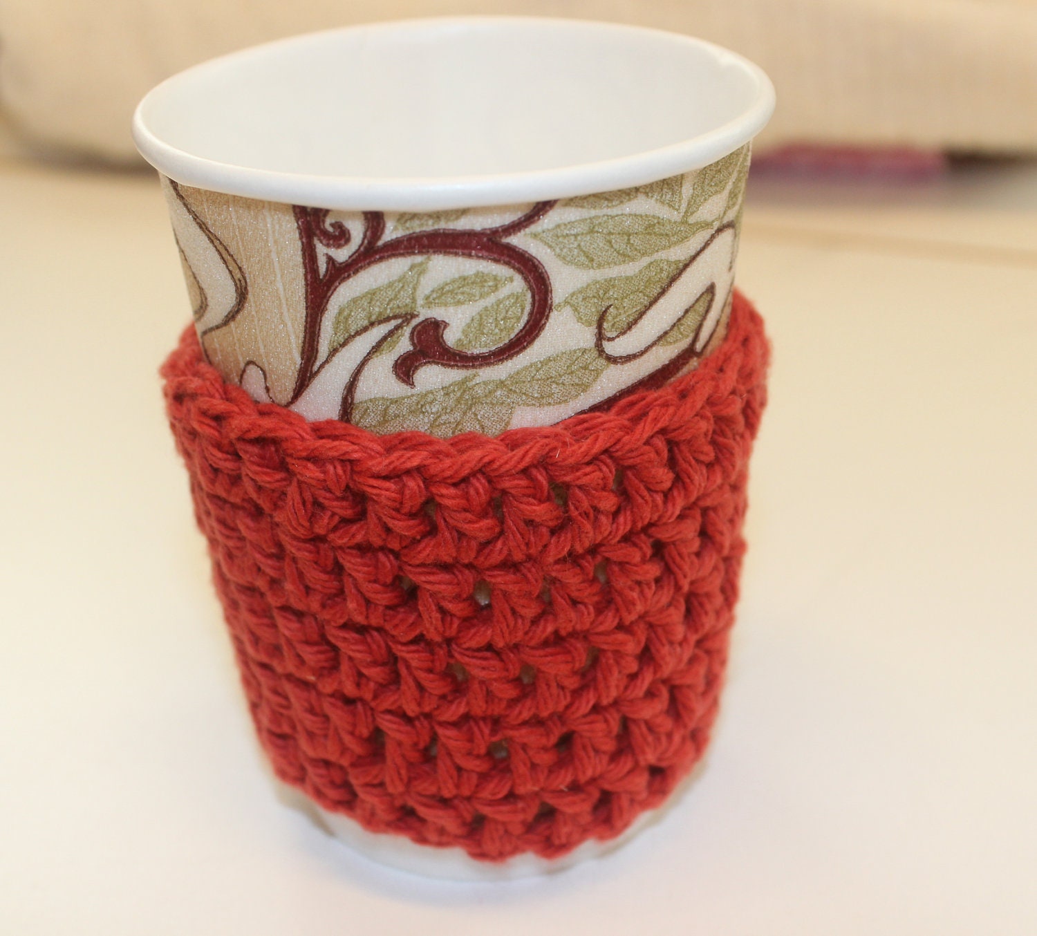 Eco Friendly Reusable Crocheted Coffee/Tea Cup Cozy/Sleeve, Paprika - LittleMonkeyShop