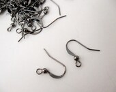 Black earring hooks ear wire with beads 100 pc (50 pairs) nickel free - brass french hooks  (JF551B)