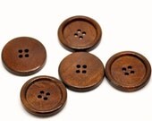 Chocolate brown Wooden Sewing Buttons 30mm - set of 6 natural wood button  (131)