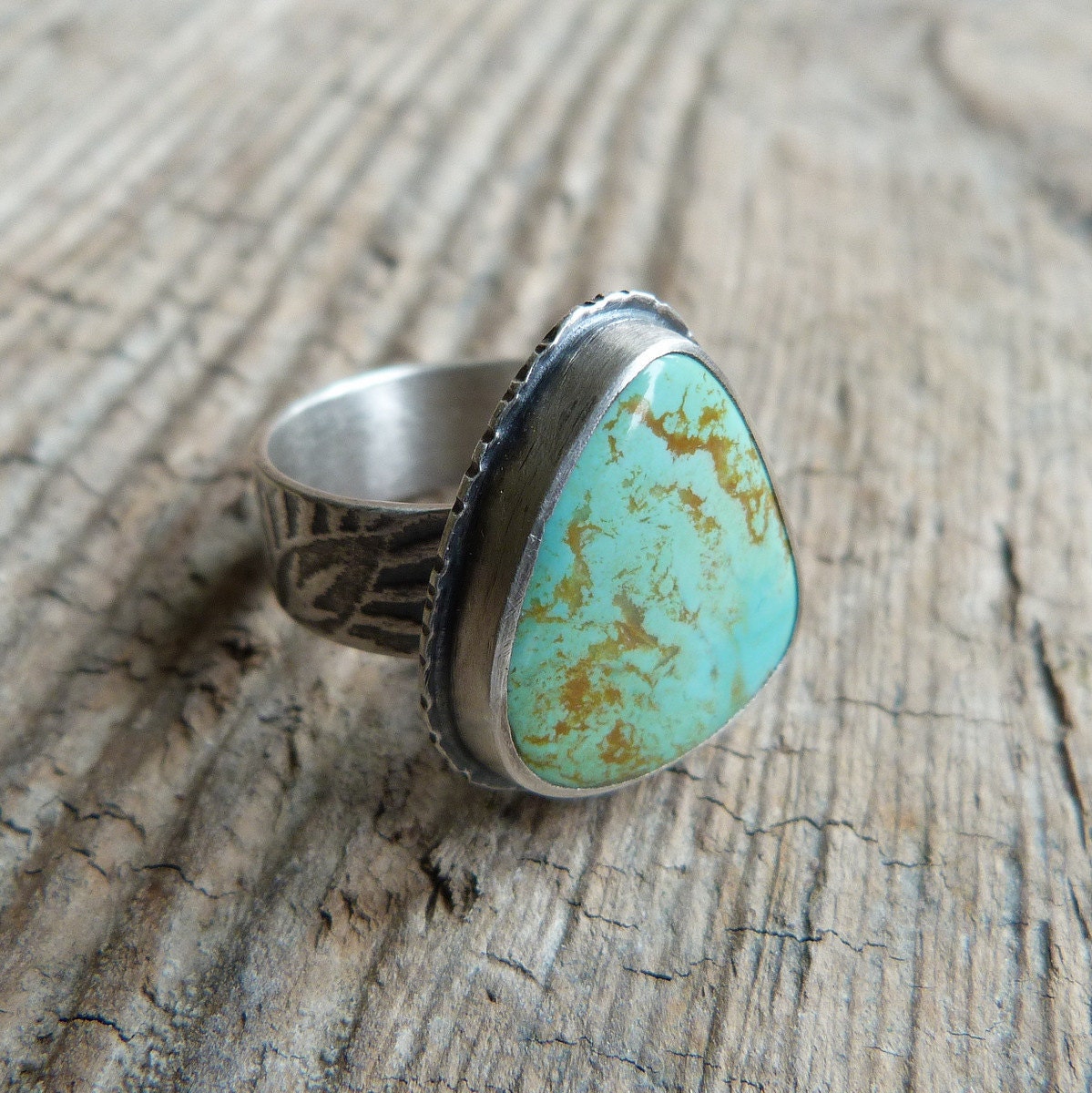 Turquoise Ring in Oxidized Sterling Silver - Growth Ring