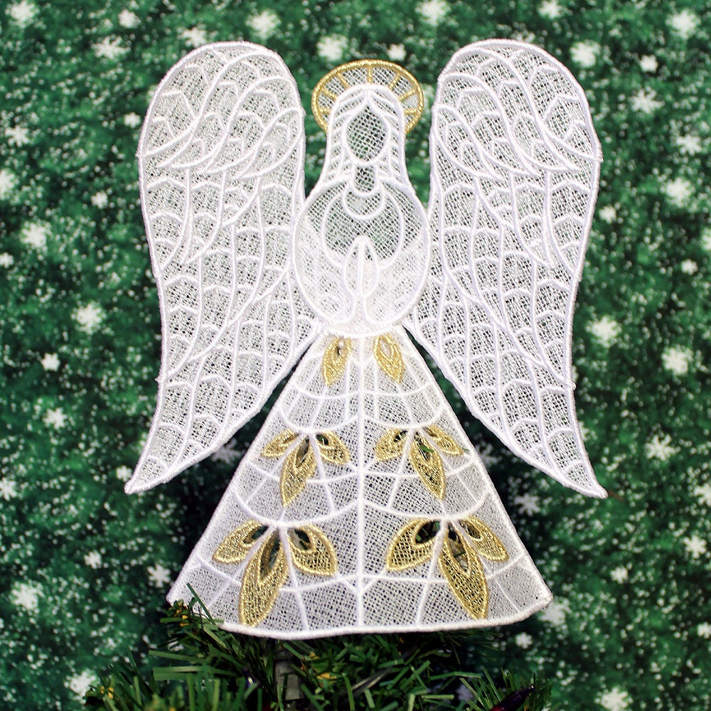 Gold Trimmed Heather Lace Angel Tree Topper