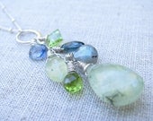 Gemstone Necklace Gemstone Cluster Gemstone Cascade Prehnite, London Blue Topaz, Peridot, Kyanite, Labradorite in Sterling Silver