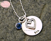 Personalized Hand Stamped Necklace with Swarovski Birthstone