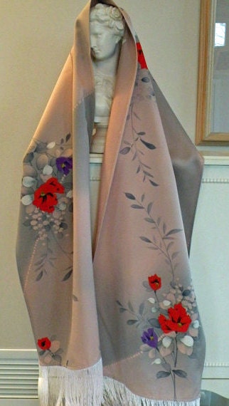 Peony Silk Kimono  Scarf/Shawl/Wrap..Floral..Bridal Pink..matching Clutch available..ready to ship
