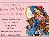 Retro Little Girl Dress Up Birthday Party  Invitation Personalized Digital Download C-381