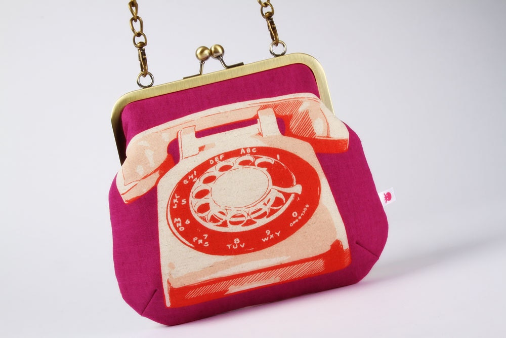 Clutch bag - Rotary phone in ambrosia - metal frame purse with shoulder strap