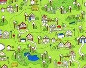 Tiny Town Mini Doodled Town Fabric on Green by Timeless Treasures - 1 yard