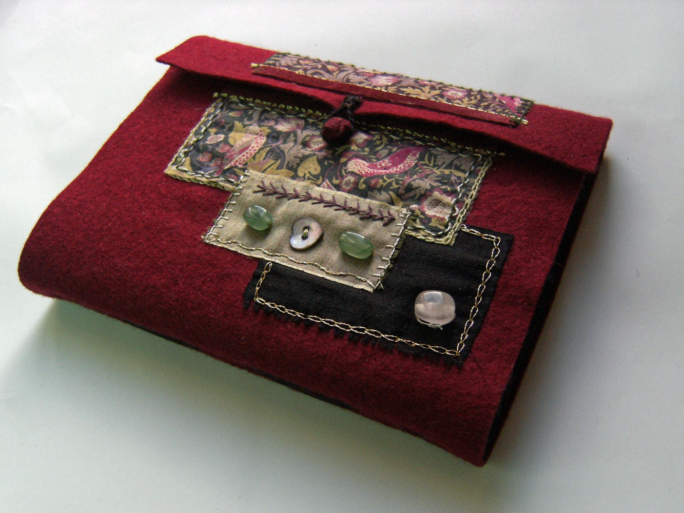 Roses Red - Wool Felt & Suede Embroidered Journal - Artist Book - Suede Lining - Hand Embellished - Ready to Ship