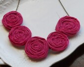 Fuchsia Pink Rosette Bib Necklace