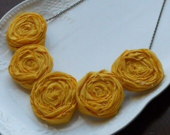 Yellow Rosette Bib Necklace