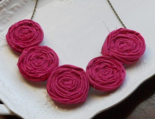 Fuchsia Pink Rosette Bib Necklace