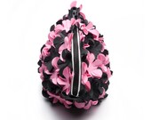 Vintage Style Cosmetic Bag out of Bathing Cap  - Black & Pink - Multi floral