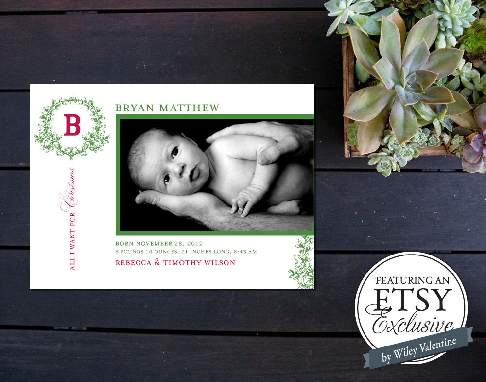 Christmas Wreath Custom Baby Announcement (((ETSY EXCLUSIVE)))
