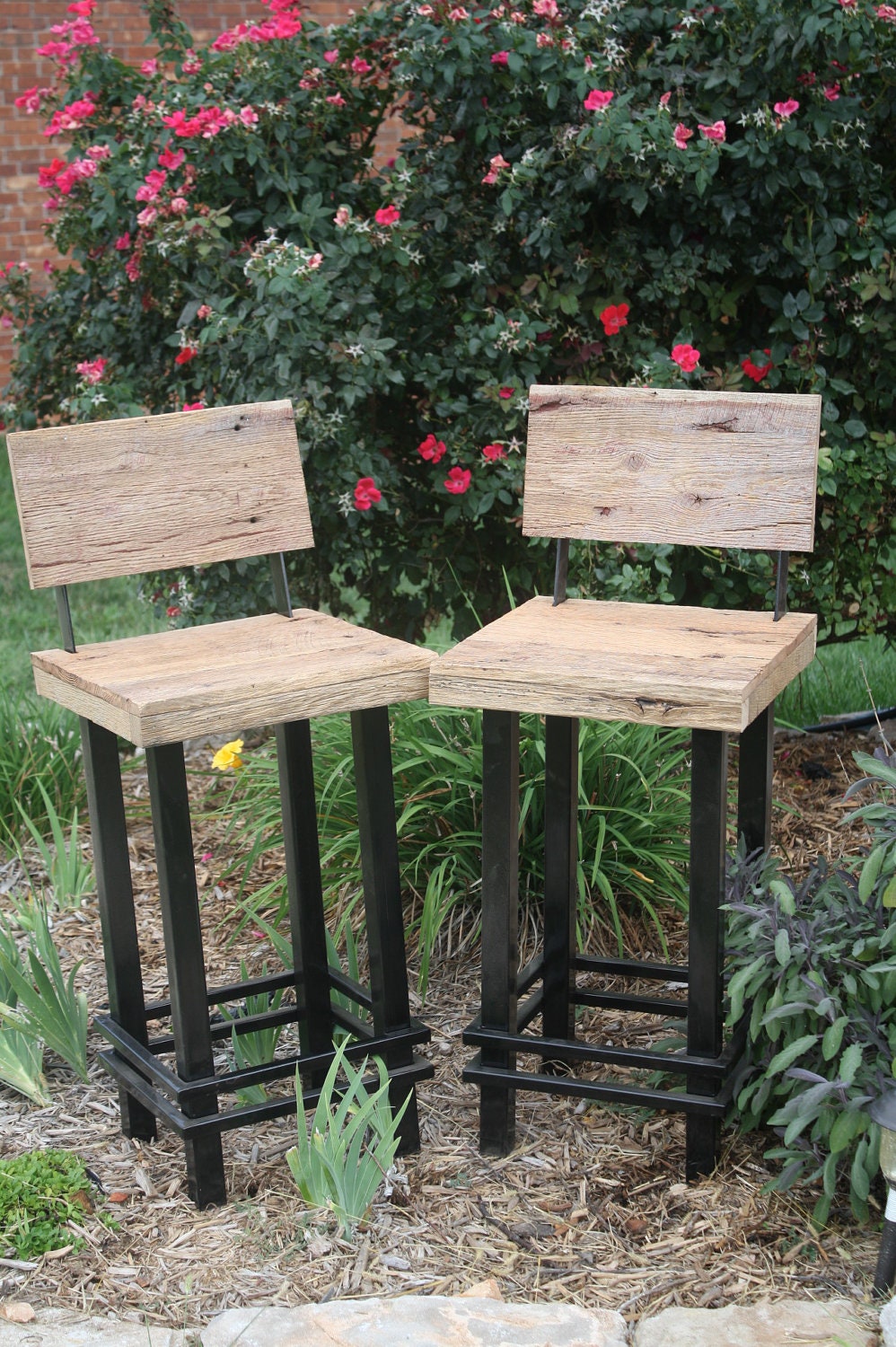 YOUR Custom Made 28"-30" Rustic and Reclaimed Barn Wood and Metal Bar Stool With Backs