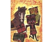 POWWOW Original Painting Native American Folk Art Horse Kachina Figures Wall Decor OOAK 9 x 12