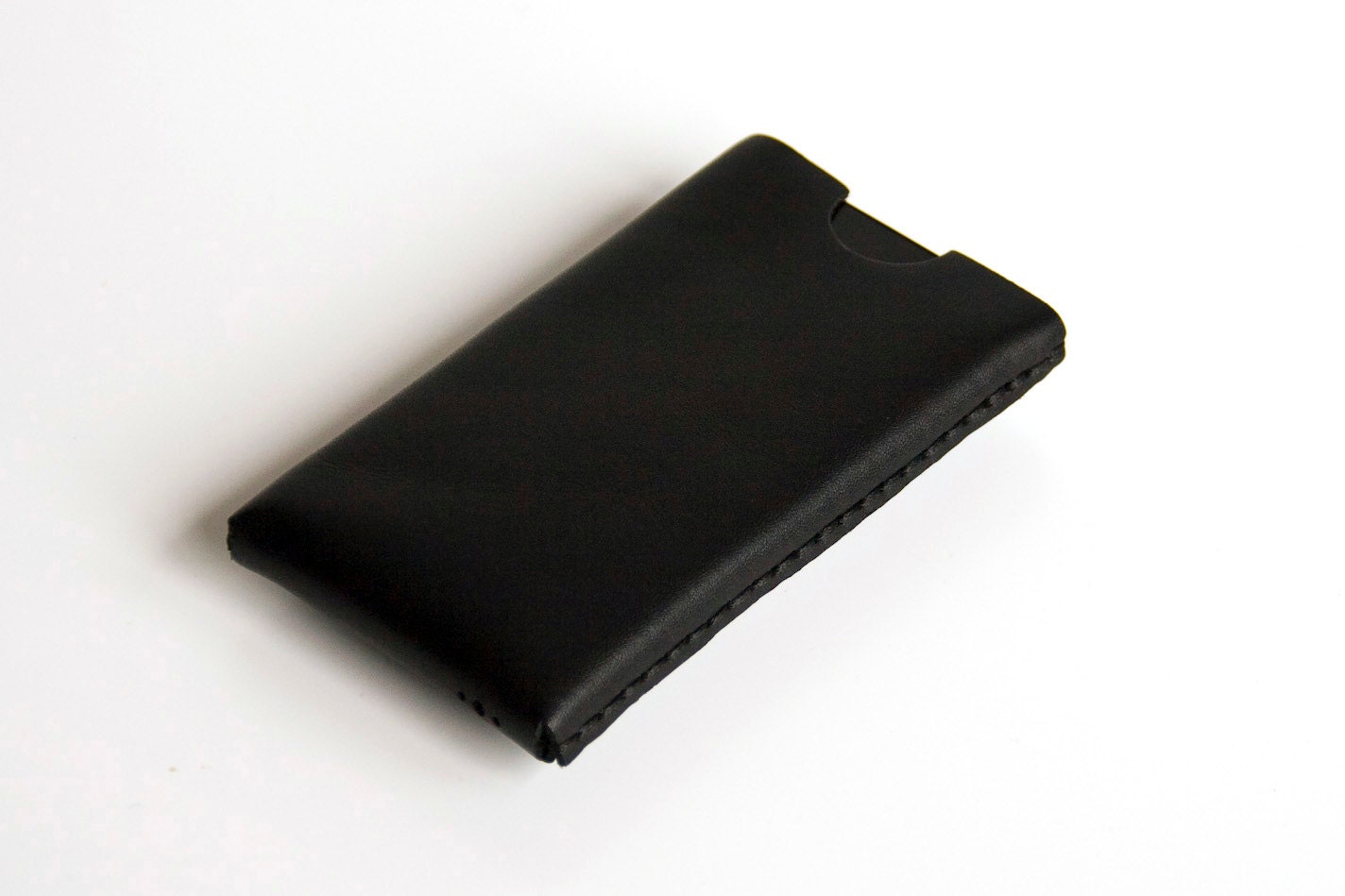 iPhone 5 / iPod Touch / Smartphone Case - Hand Stitched Leather - Black / No Tab - FREE SHIPPING