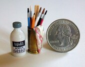 Miniature Gesso Jar and Can of Brushes (1 inch dollhouse scale)