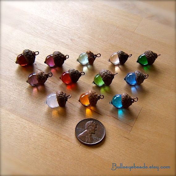 Glass Mini Acorn Necklace - Choose your own Birthstone - by Bullseyebeads