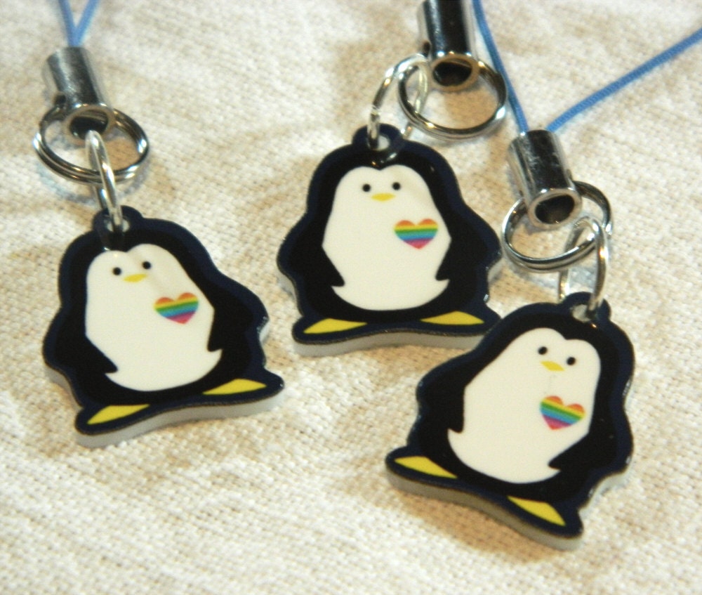 Rainbow Heart Penguin Phone Charm