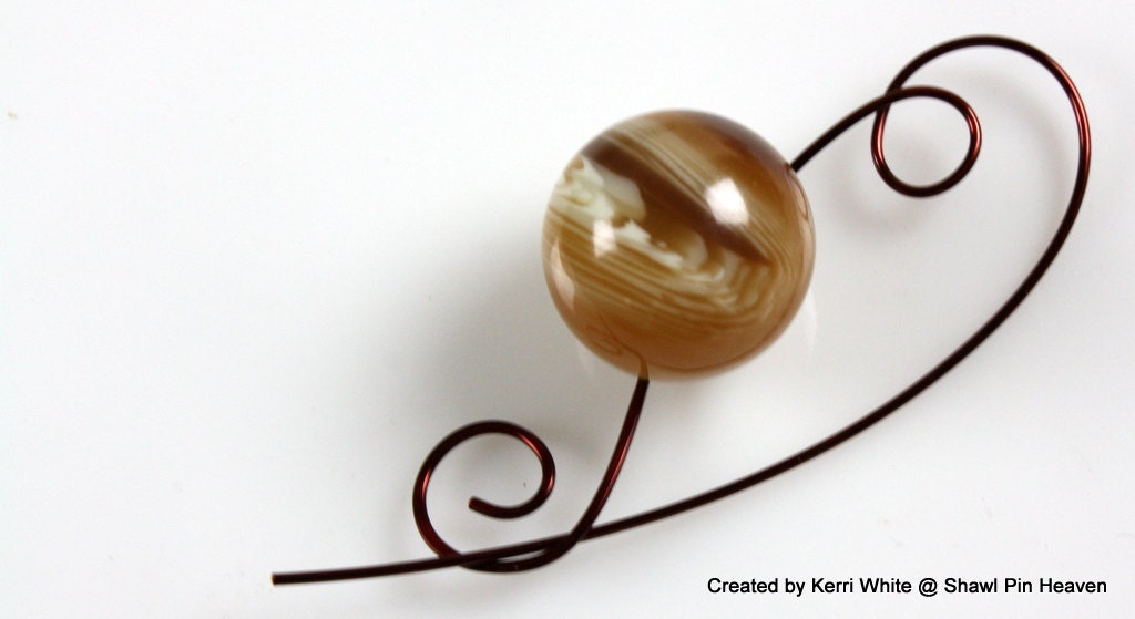 Shawl Pin, Scarf Pin, Brooch - Banded Agate Button