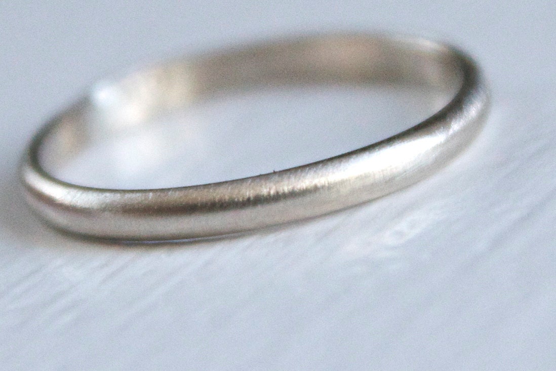 Recycled 14k White Gold Band Simple Modern Brushed Wedding Stacking Ring 2mm x 1mm