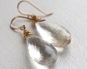 Rutilated Quartz Teardrop Earrings in 14k gold fill