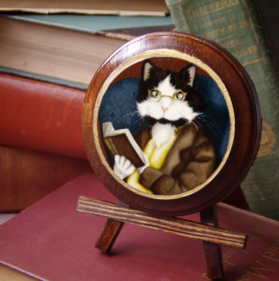 Cat Reading Book, Mr Bennet Wooden Plaque, Wall Hanging, Home Decor