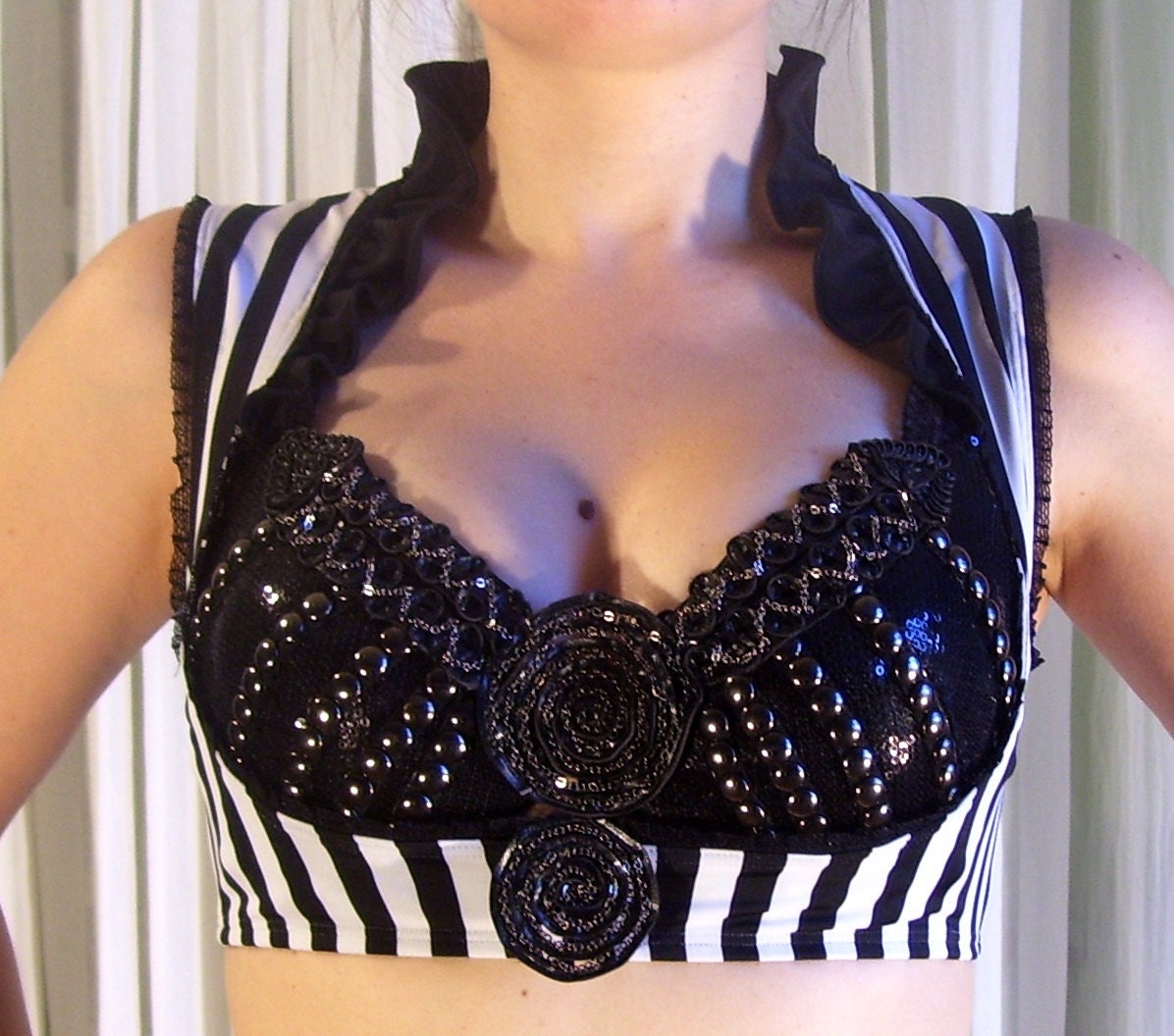 Underbust stretch vest - YOUR SIZE - 1/2" black and white stripes