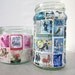 Stamp Lamp - upcycled glass jar tealight candle holder OOAK - blue