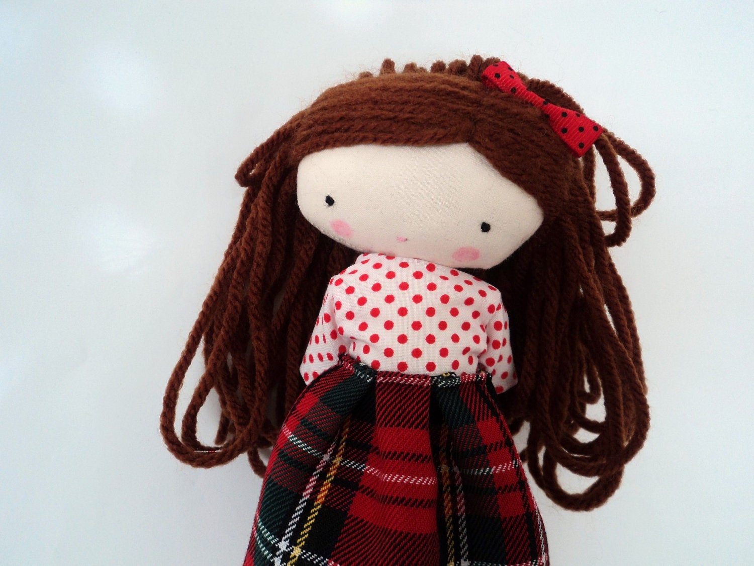 Mia, rag doll - cloth art rag doll tartan skirt polka dots shirt made to order