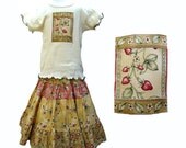 Vintage Inspired Strawberry Tiered Girls Skirt & Matching Top Outfit Cotton Girls Clothes sizes 6 7 8 10 Longer Length Modest Clothing